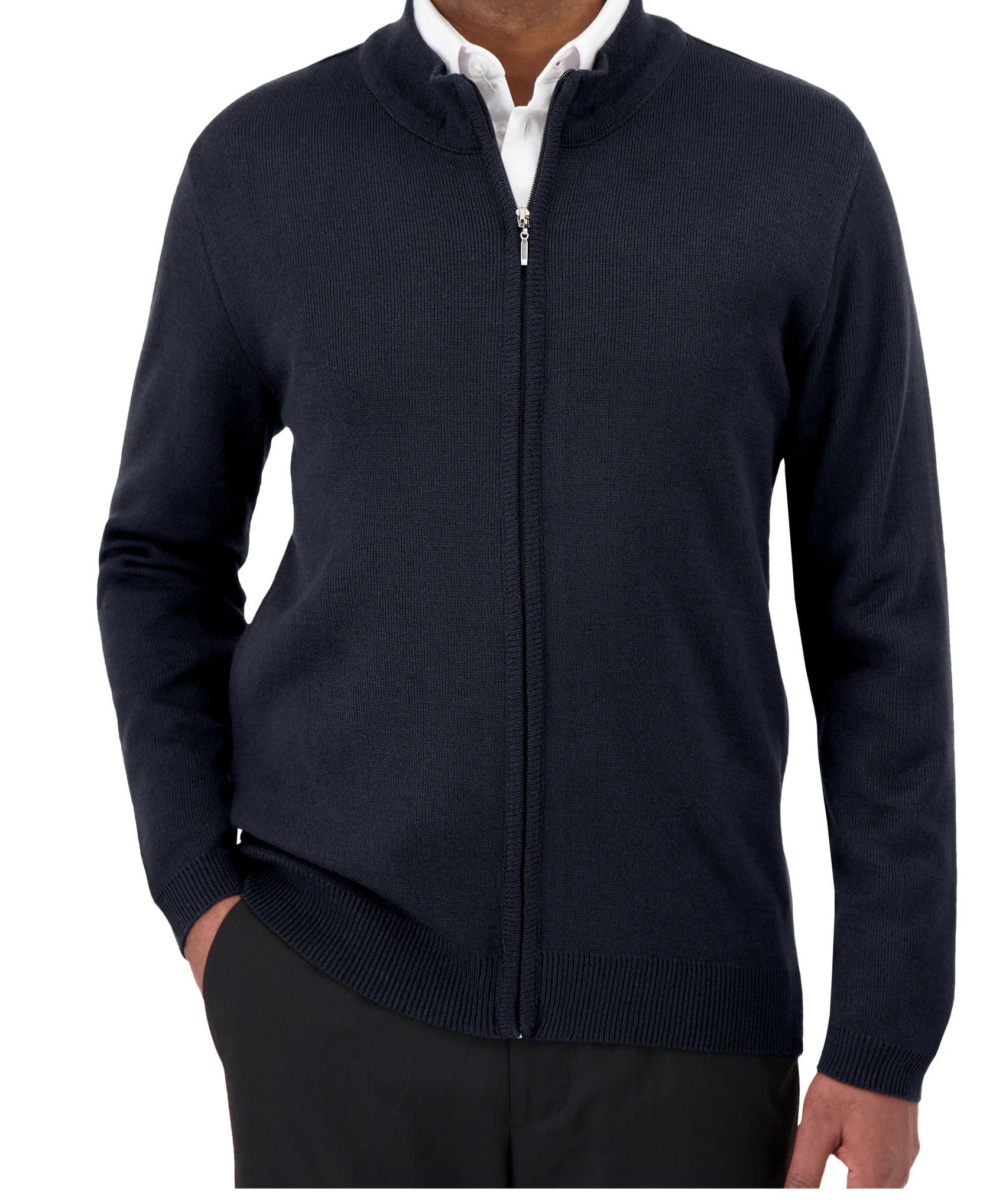 Unisex Mockneck Zip-Up Navy Cardigan