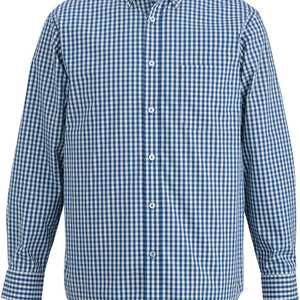 Male Poplin Shirt Long Sleeve Comfort Stretch Navy/White Check