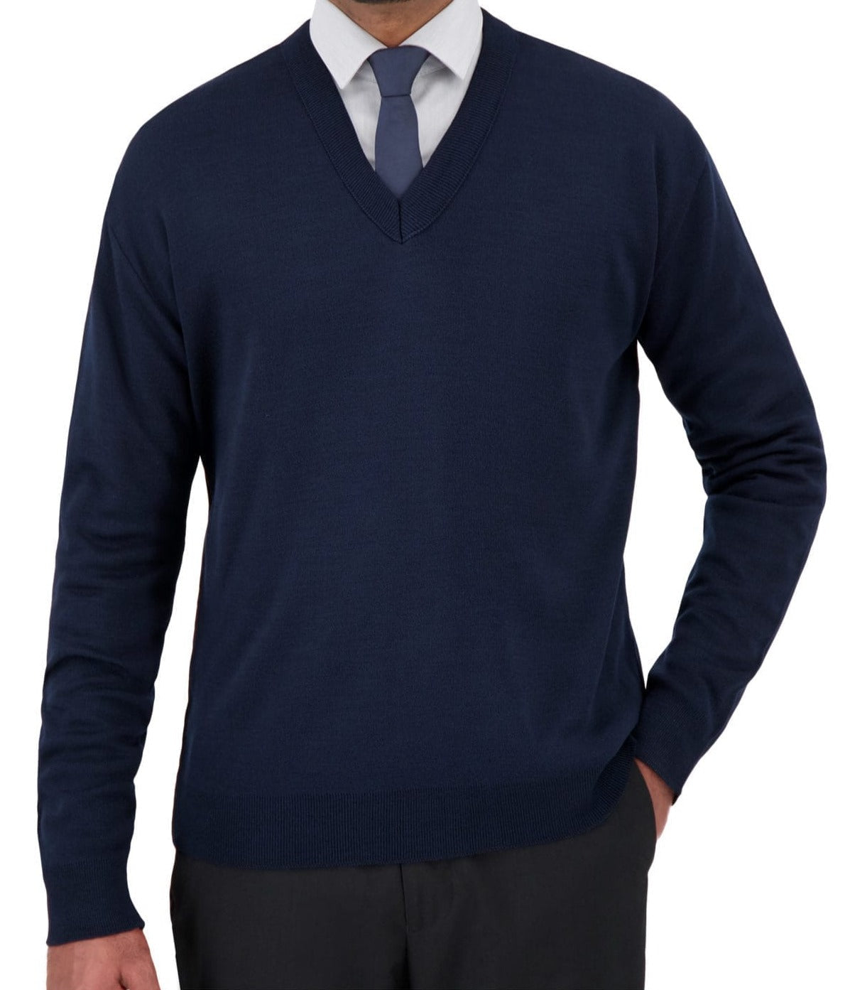 Pullover V-Neck Long Sleeve Navy Sweater