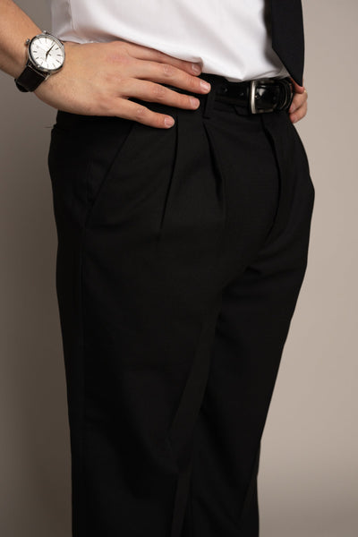 Bryce Pleated Relaxed Fit Sharkskin Jet Black Pants - M&H Uniforms