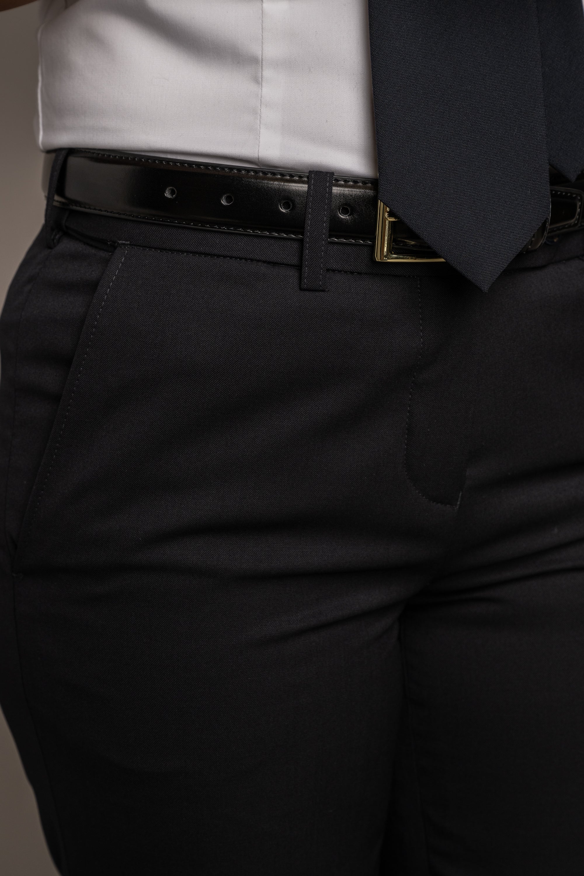 Charlotte Flat Front Comfort Waist Sharkskin Midnight Blue Pants