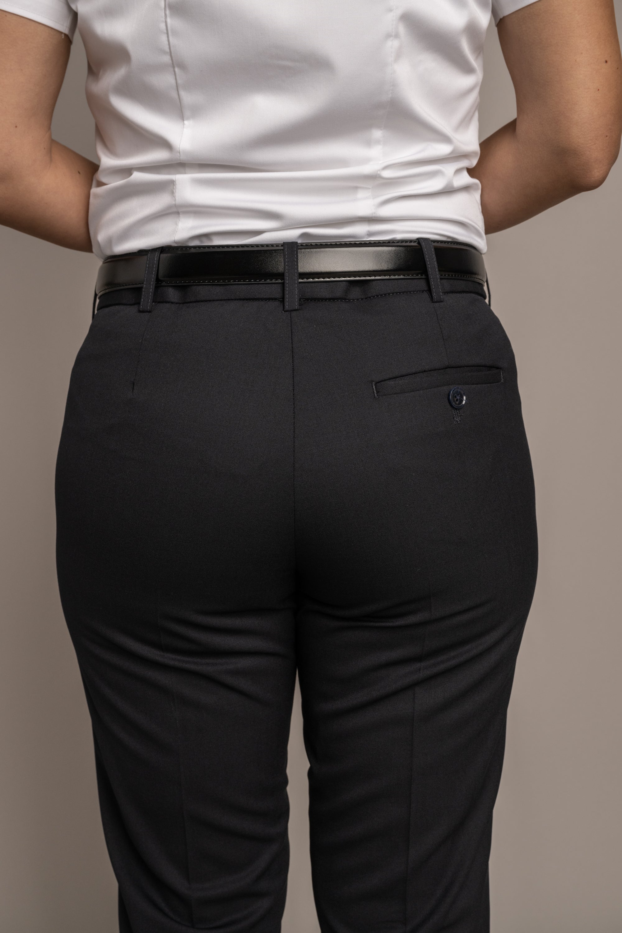 Charlotte Flat Front Comfort Waist Sharkskin Midnight Blue Pants