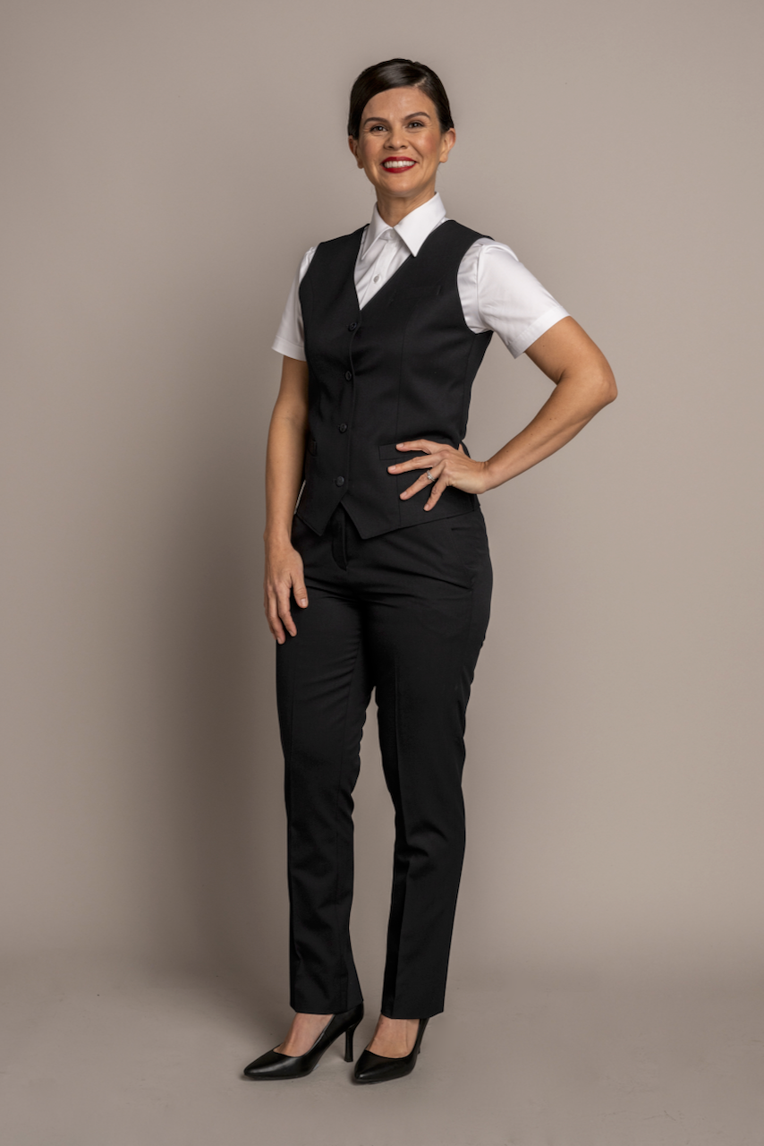 Charlotte Flat Front Comfort Waist Sharkskin Midnight Blue Pants