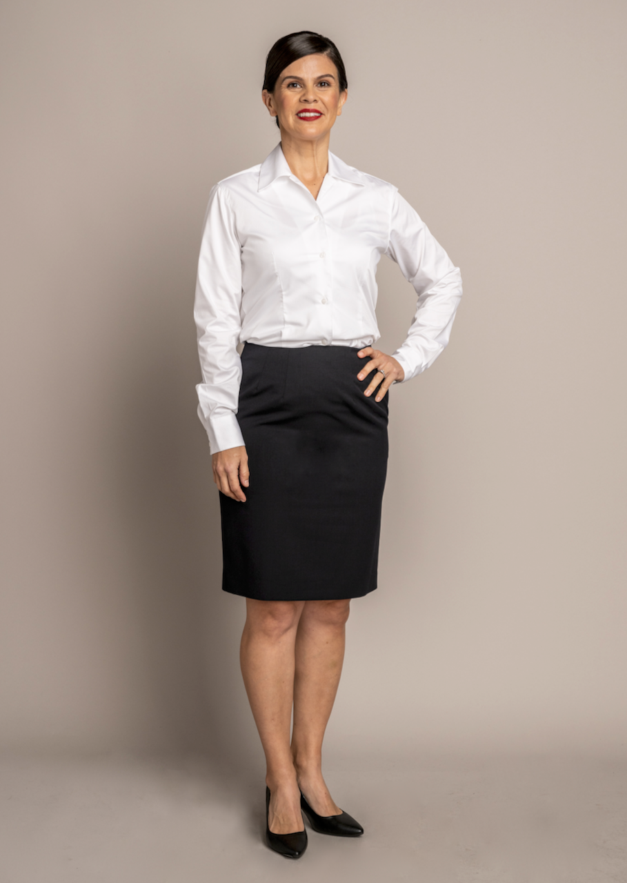 Straight Sharkskin Navy Skirt w/Pocket