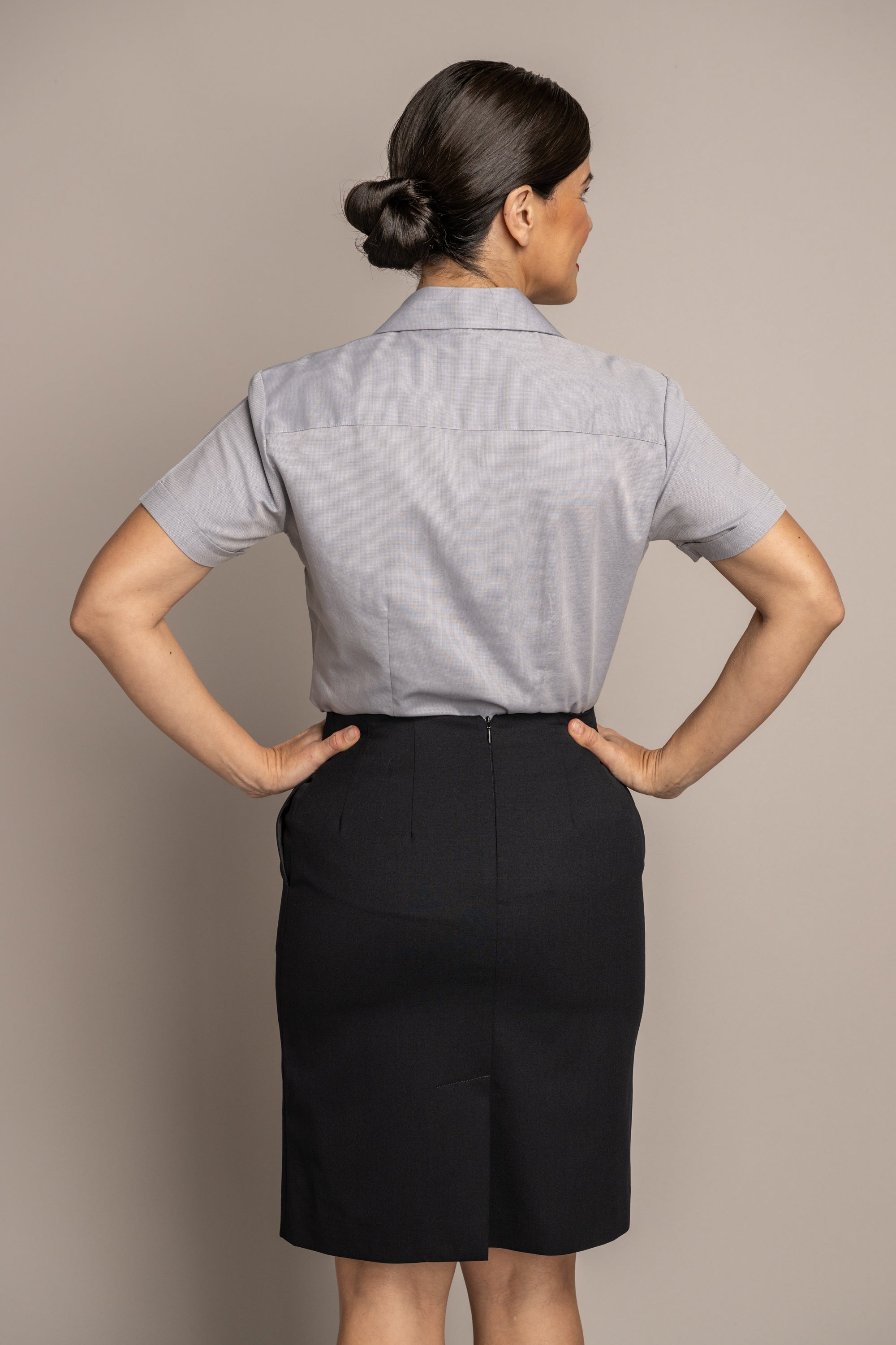 Straight Sharkskin Navy Skirt w/Pocket