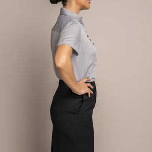 Straight Sharkskin Navy Skirt w/Pocket