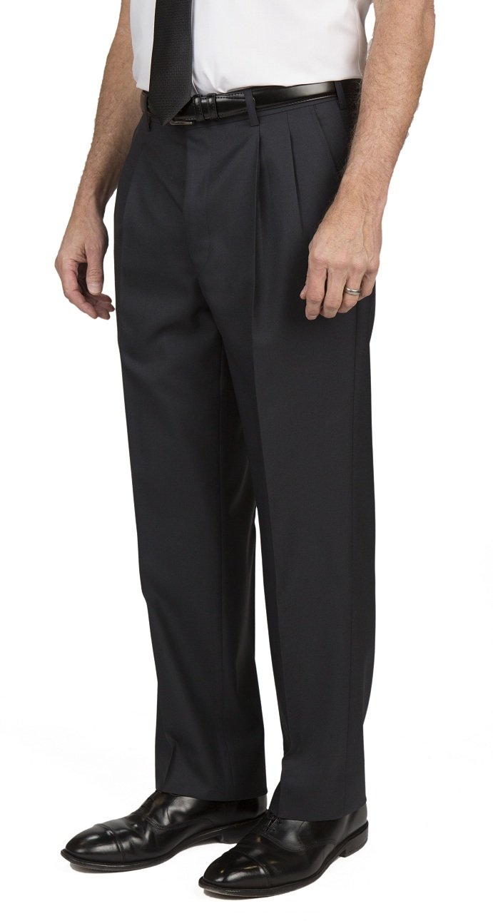 Bryce Pleated Comfort Fit Non Wool Navy Pants