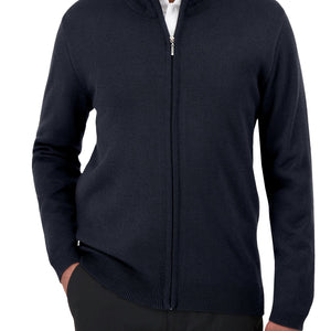 Unisex Mockneck Zip-Up Navy Cardigan