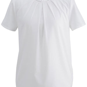 Ladies Jewel Neck Short Sleeve White Blouse