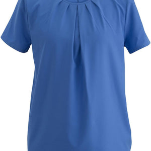 Ladies Jewel Neck Short Sleeve Blue Blouse