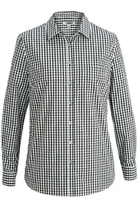 Ladies Tailored Poplin Long Sleeve Comfort Stretch Black/White Check Blouse