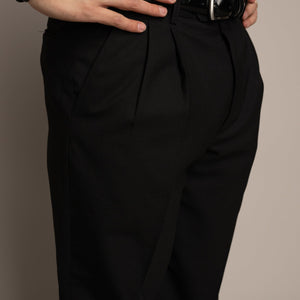Bryce Pleated Relaxed Fit Sharkskin Jet Black Pants